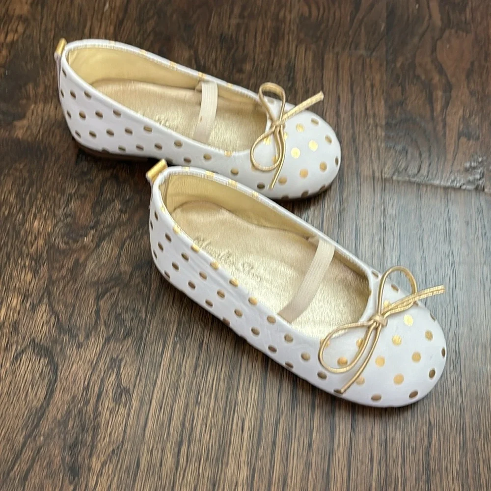 Babywalker Exclusive White Leather Ballerinas with Gold Polka Dots